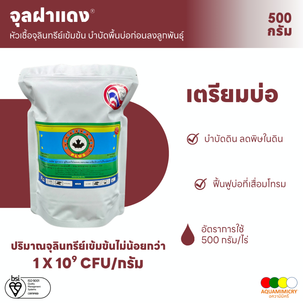 จุลฝาแดง 500 กรัม หัวเชื้อจุลินทรีย์เข้มข้น บำบัดพื้นบ่อเพื่อเตรียมบ่อก่อนลงกุ้งและปลา