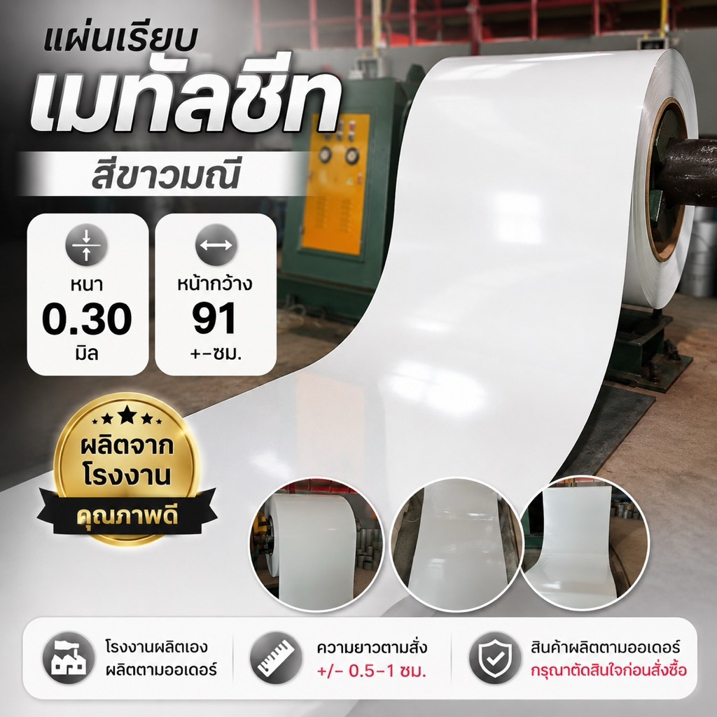แผ่นเรียบ สีขาว ความหนา 0.30 มม. หน้ากว้าง 91ซม.