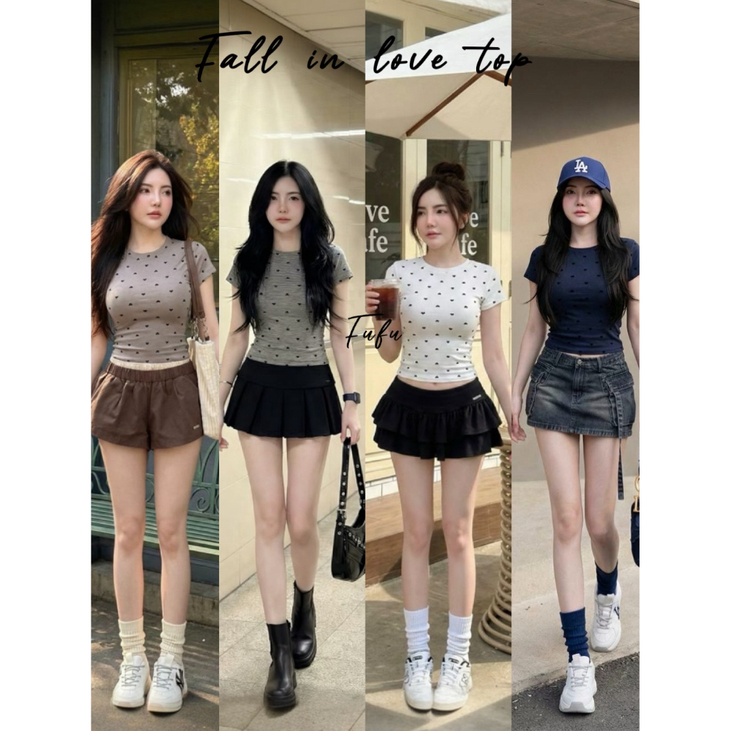 FUFU | Fall in love top เสื้อยืด ทอลายหัวใจ
