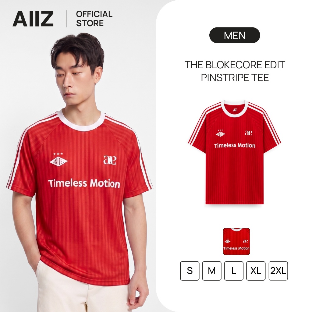 AIIZ (เอ ทู แซด) - AIIZ เสื้อยืดคอกลมแขนสั้นผู้ชายทอลายทาง AIIZ Men's The Blokecore Edit Pinstripe Tee