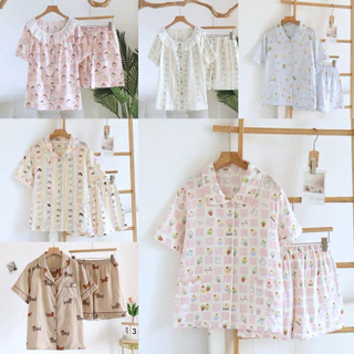 ชุดนอนผ้าฝ้ายมัสลิน เสื้อแขนสั้นกางเกงขาสั้น🚚พร้อมส่ง🚛