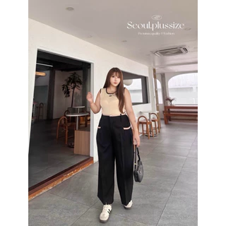 (ส่งด่วน) Two-tone pretzelle pants กางเกงขายาวบิ๊กไซส์เอวสูงทูโทนใส่ทำงานสวย เอว 34-60“(SO)