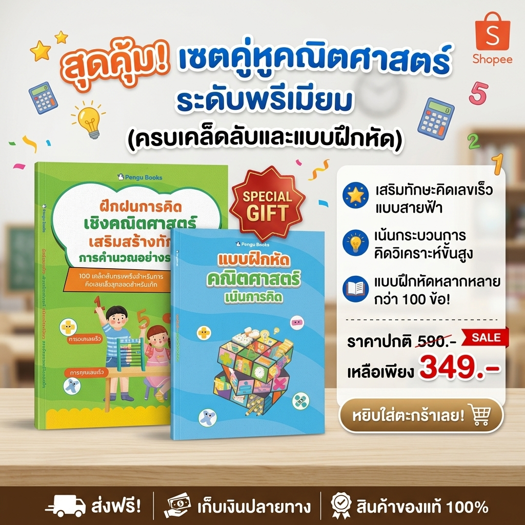 (ซื้อ 1 แถม 1) แบบฝึกหัดพัฒนาทักษะการคิดทางคณิตศาสตร์ | แบบฝึกหัดคณิตศาสตร์เพื่อเสริมสร้างทักษะการคิดและเพิ่มประสิทธิภาพ