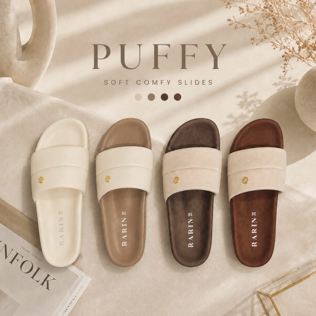 Rarin รุ่น Puffy Sz.36-41 รองเท้าแตะพื้นนุ่ม ใส่สบาย **เพิ่ม 1 ไซส์จากปกติ**
