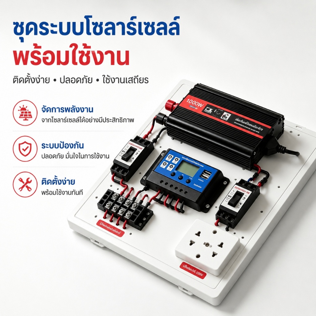 ชุดนอนนา1000W อินเวอร์เตอร์ ชุดคอนโทรล ชุดโซล่าเซลล์ มีเบรคเกอร์ตัดวงจร🔥ไม่มีแผง ไม่มีแบต🔥