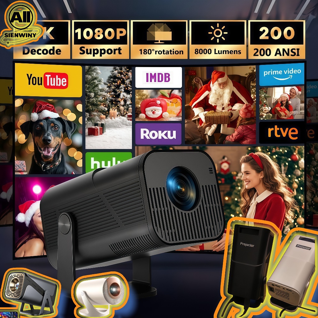 HY320/HY320 Pro/AX500 /Q320/Q310โปรเจ็กเตอร์ Android 11.0 WiFi/Bluetooth 1080P-4K ความสว่างสูง (เสีย