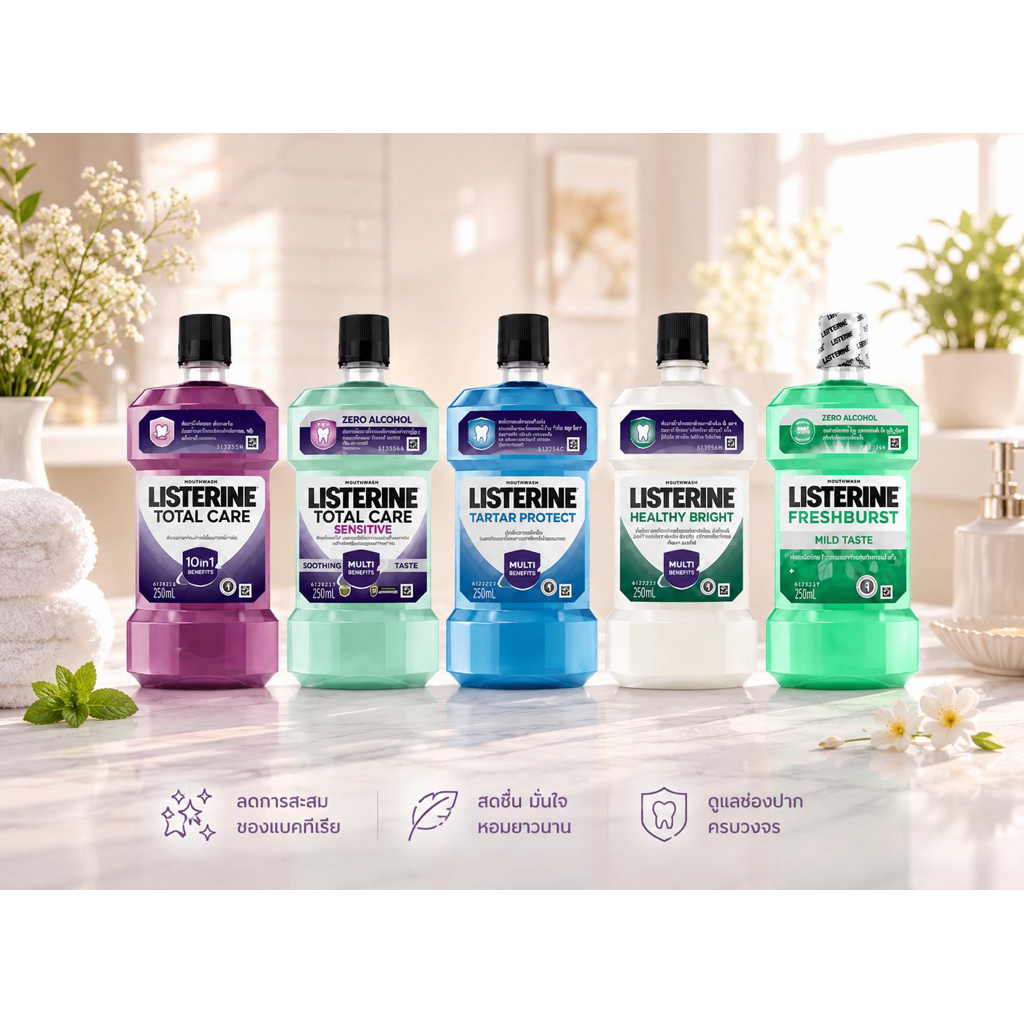 น้ำยาบ้วนปาก Listerine 750ml แพ็คคู่ ลดแบคทีเรีย 99.9%