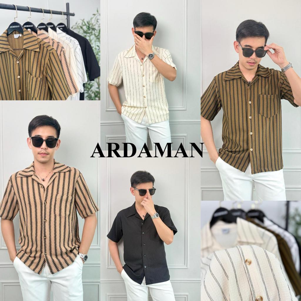 เสื้อเชิ้ตผ้าถัก สไตล์เกาหลี ลายทาง โปร่งสบาย หล่อเท่ ARDAMAN