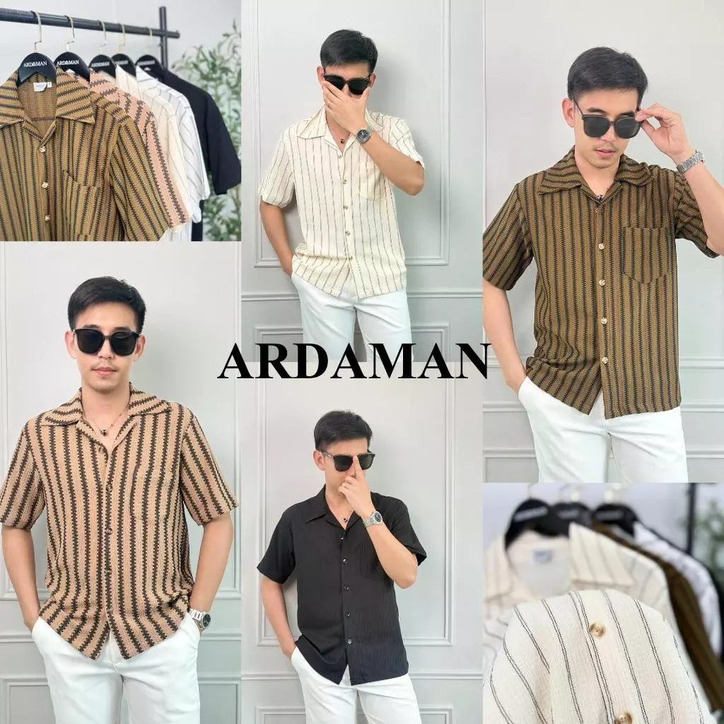 เสื้อเชิ้ตผ้าถัก สไตล์เกาหลี ลายทาง โปร่งสบาย หล่อเท่ ARDAMAN