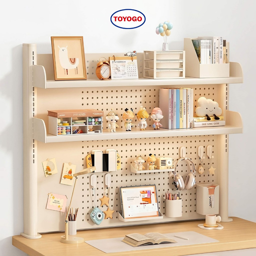 TOYOGO ชั้นวางโต๊ะคอม DIY Pegboard ปรับความสูงได้ จุของได้เยอะ โครงเหล็กแข็งแรง ประหยัดพื้นที่