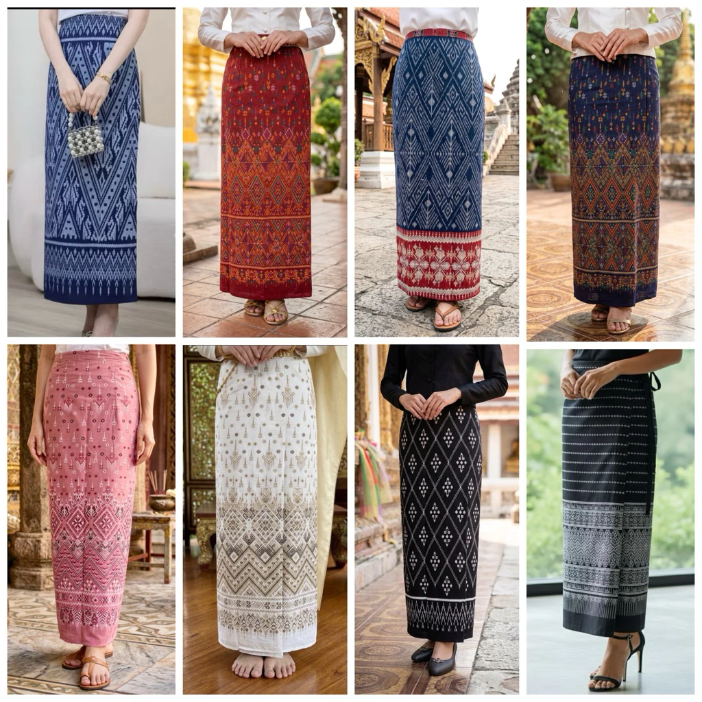 ผ้าถุงผ้าฝ้ายลายไทย เย็บสำเร็จผูกเอวพร้อมใส่( พร้อมส่งทุกวัน ถูกที่สุด )