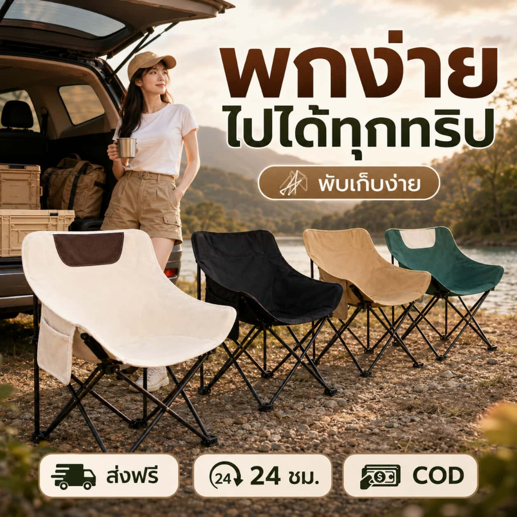L-DEEP เก้าอี้สนามพับได้ เก้าอี้แคมป์ปิ้ง เก้าอี้สนาม เก้าอี้ปิคนิค ท่ออลูมิเนียมหนา รับน้ำหนัก 350 กก
