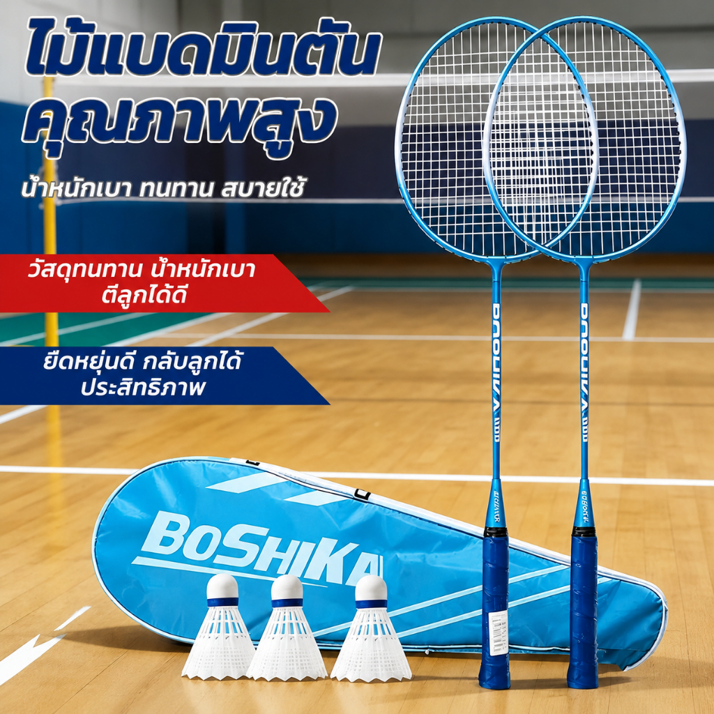 【TIMI】พร้อมส่งไม้แบดมินตัน 1 คู่ (2ไม้) อุปกรณ์กีฬา น้ำหนักเบา พร้อมลูกแบดมินตัน พร้อมกระเป๋าหิ้ว กันน้ำ