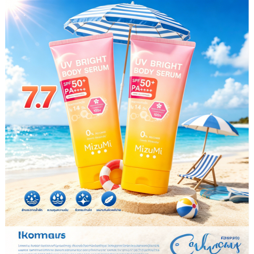 [แพ็คคู่] MizuMi UV Bright Body Serum 180ml เซรั่มกันแดดทาผิวกาย เนื้อบางเบา กันแดดผิวขาวใส กลิ่นหอมละมุน พร้อมส่ง