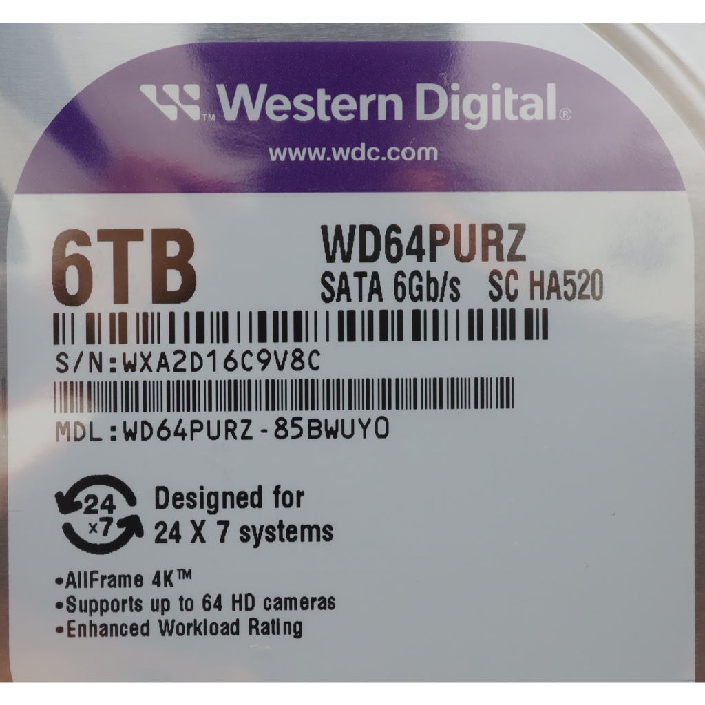 WD Purple HDD 6TB WD64PURZ 5400RPM