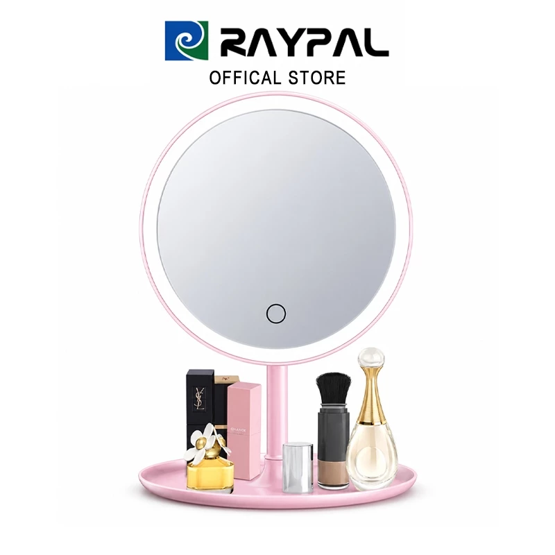 RAYPAL กระจกมีไฟ LED 3ระดับ แบตเตอร์รี่ 1200mAh กระจกแต่งหน้าถาดเก็บของ กระจกแต่งหน้าLED กระจกมีไฟส่องหน้า มีไฟ