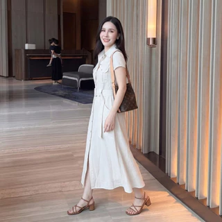 G484 เดรสเชิ้ตผู้หญิง สีครีม เรียบหรู