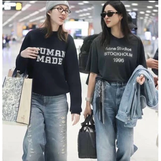BY IRA (2513)Acne Short Sleeve เสื้อยืดแขนสั้นสไตล์ลำลองพร้อมลายพิมพ์แบบทิสเทสซ์ด