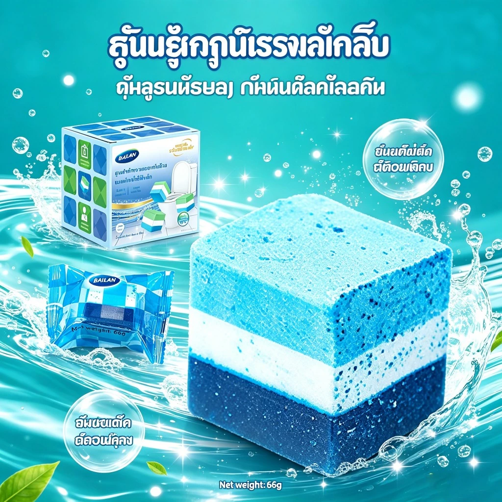 Bailan ที่ดับกลิ่นชักโครก ก้อนทำความสะอาดชักโครก ฆ่าเชื้อ 99% ขจัดคราบชักโครก ดับกลิ่นไม่พึงประสงค์ 66 กรัม*9 ก้อน