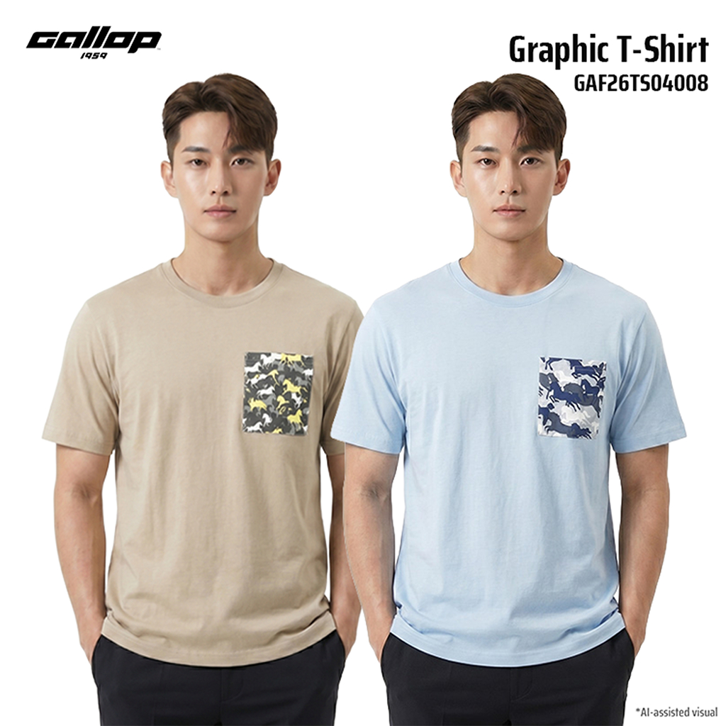 GALLOP Men’s Graphic T-Shirt เสื้อยืดคอกลมลายกราฟิก ทรง Regular Fit (GAF26TS04008)