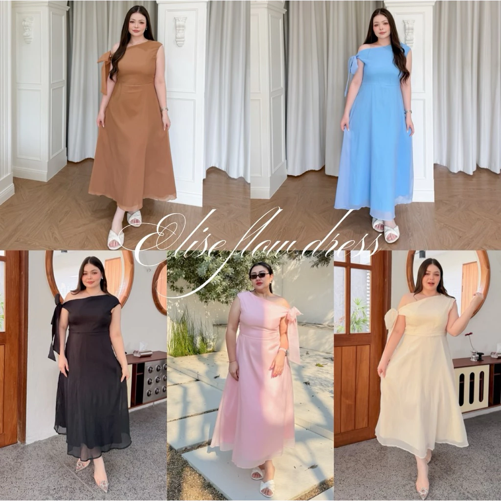 Lady M | ELISE FLOW DRESS plussize เดรสยาวสำหรับสาวอวบ ดีไซน์เปิดไหล่ข้างเดียว ผ้าชีฟรอง ไฮโซติดแกลม ใส่ออกงาน ทางการ
