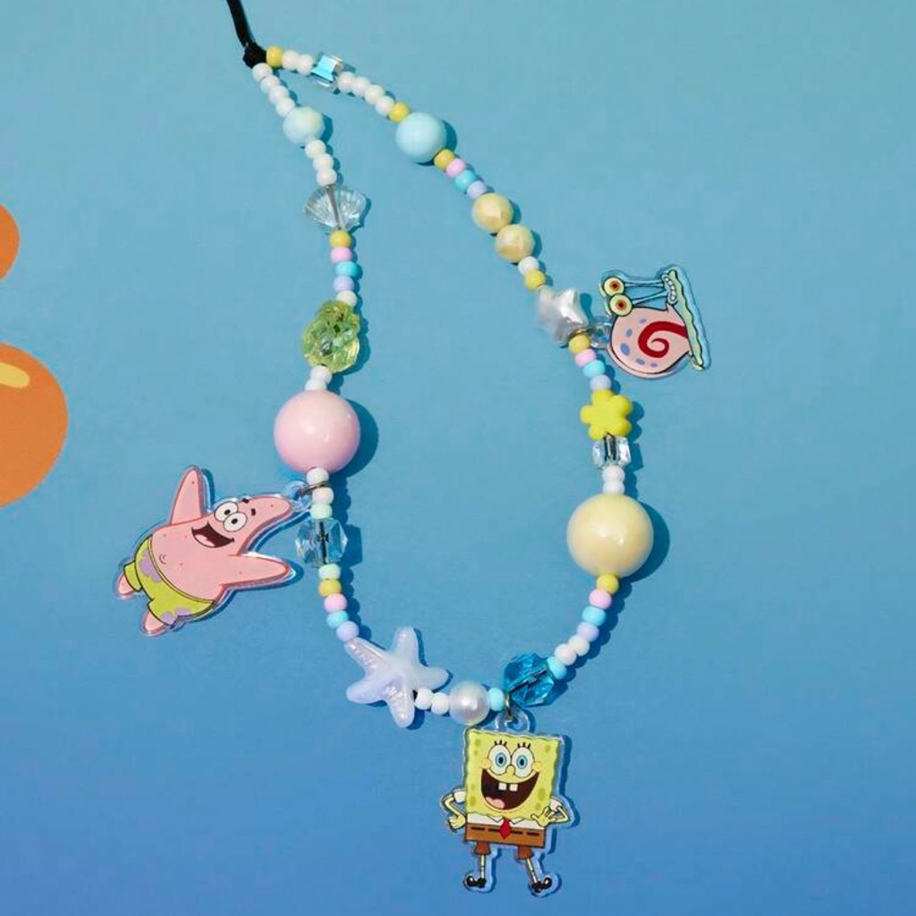 Spongebob🧽 สายคล้องมือถือ สายคล้องกล้อง พวงกุญแจลูกปัด (พร้อมส่ง)