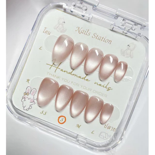 เล็บสีชมพูนู้ด เล็บลูกแก้ว Water Light JMY04 เล็บเจลสำเร็จรูปพร้อมติด เลือกทรงได้ งานแฮนด์เมดสีเจลคุณภาพสูง ฟรีกาว-ตะไบ