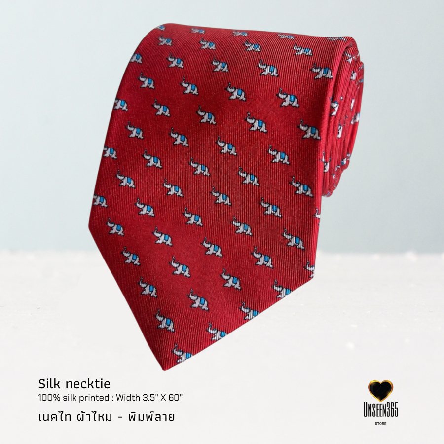 เนคไทผ้าไหม พิมพ์ลายช้างแดง TE 10 Silk necktie printed - จิม ทอมป์สัน Jim Thompson
