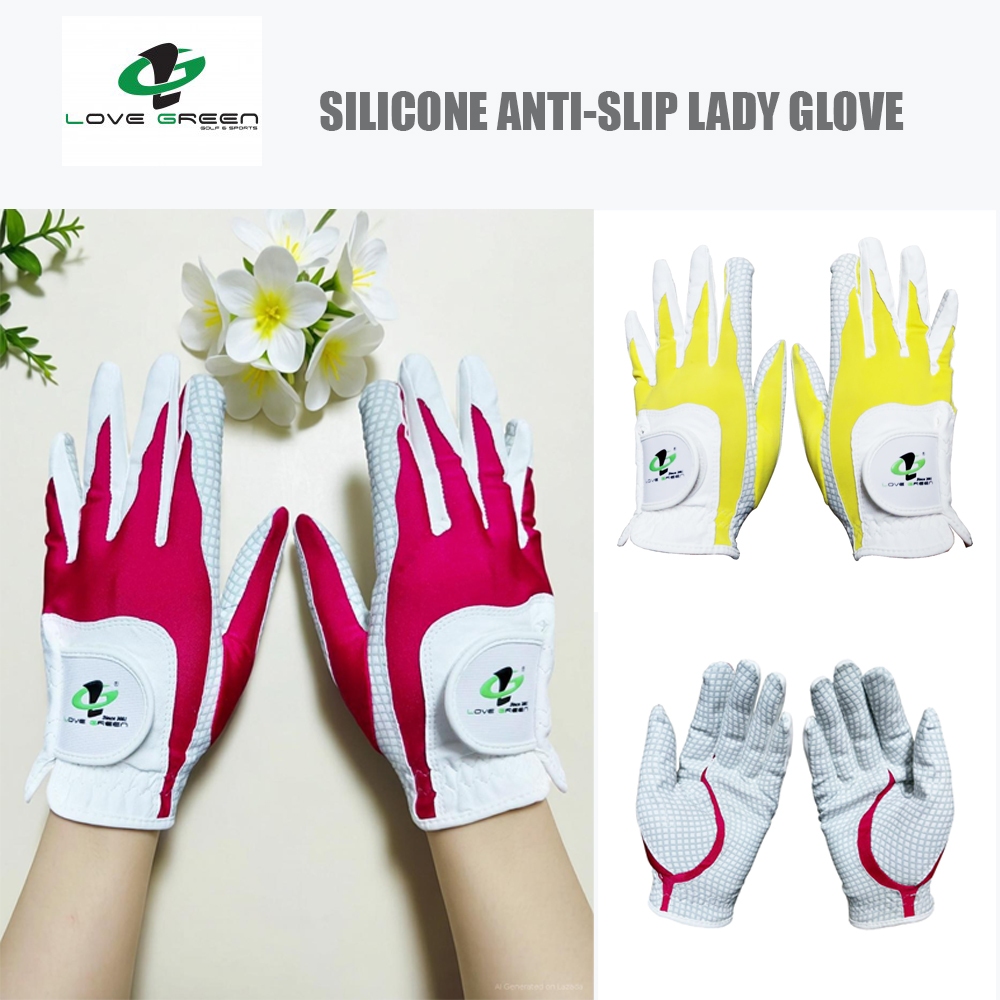 ถุงมือกอล์ฟหนังเทียม มีซิลิโคนกันลื่น สำหรับผู้หญิง (1 pair) LG SILICONE ANTI-SLIP LADY GLOVE L14544 - LOVE GREEN