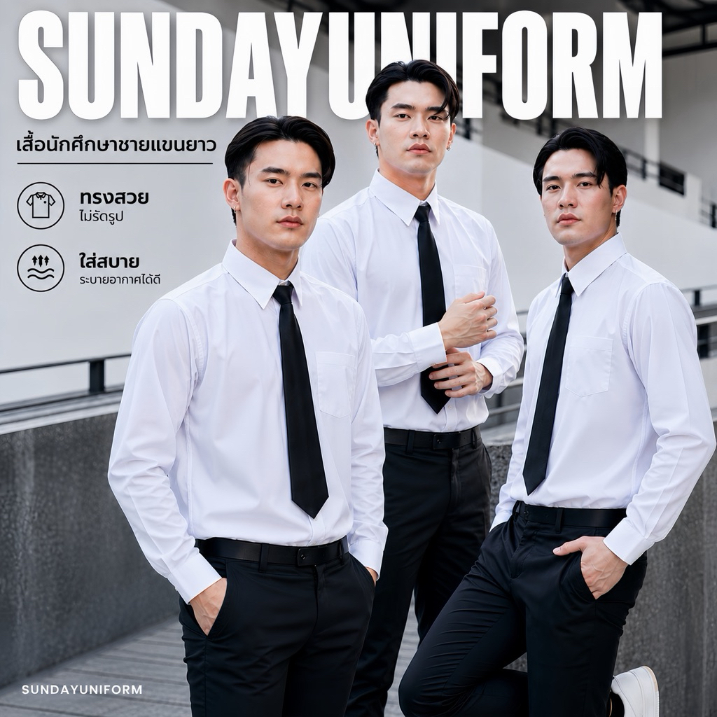 เสื้อนักศึกษาชายแขนยาว รอบอกอก36-56 -สีขาวสว่าง-สีขาวนวล-สีขาวโอโม่ เสื้อนักศึกษาผู้ชาย เสื้อนักศึกษาแขนยาวชาย