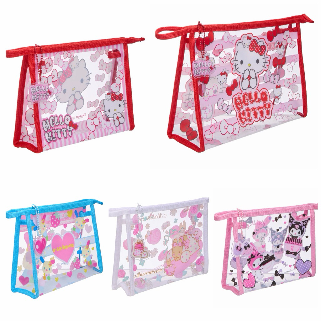 กระเป๋าซิป Sanrio โปร่งใส ใส่เครื่องสำอางค์ หรือเครื่องเขียน ดินสอ ปากา มี 2 ขนาด S M ซานริโอ้ ของแท้100% พร้อมส่ง
