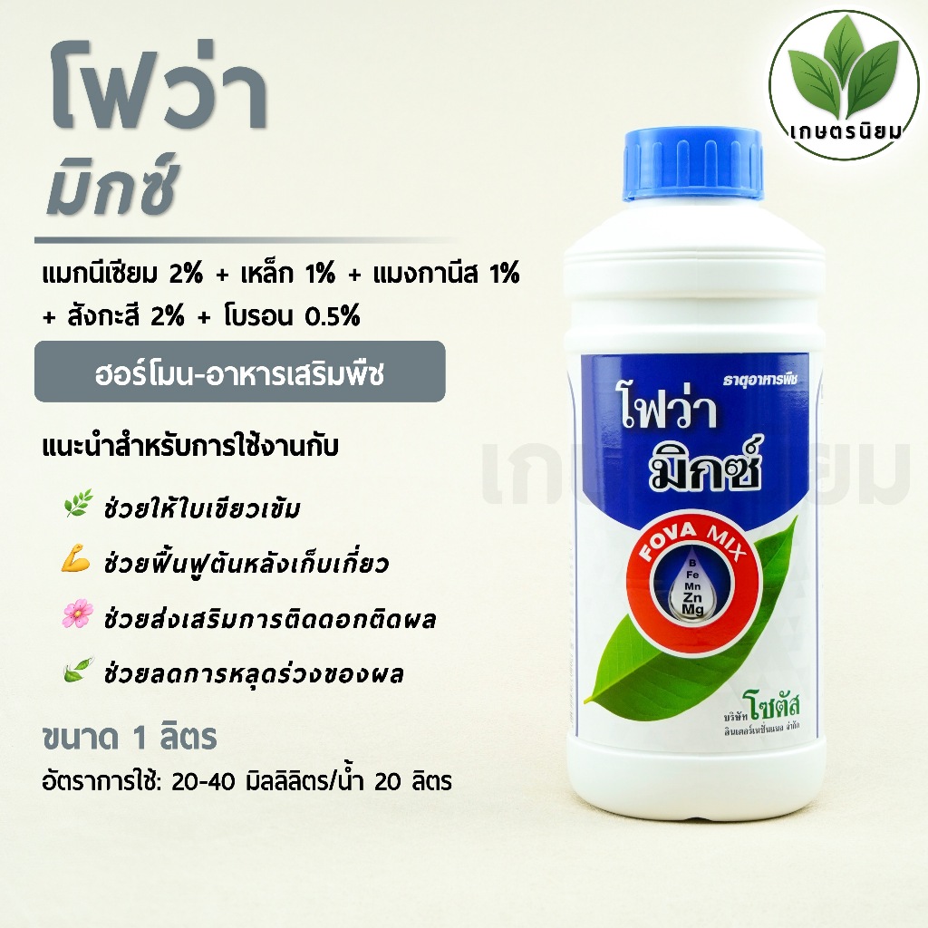 โฟว่า มิกซ์ (แมกนีเซียม 2% + เหล็ก 1% + แมงกานีส 1% + สังกะสี 2% + โบรอน 0.5%) 1 ลิตร