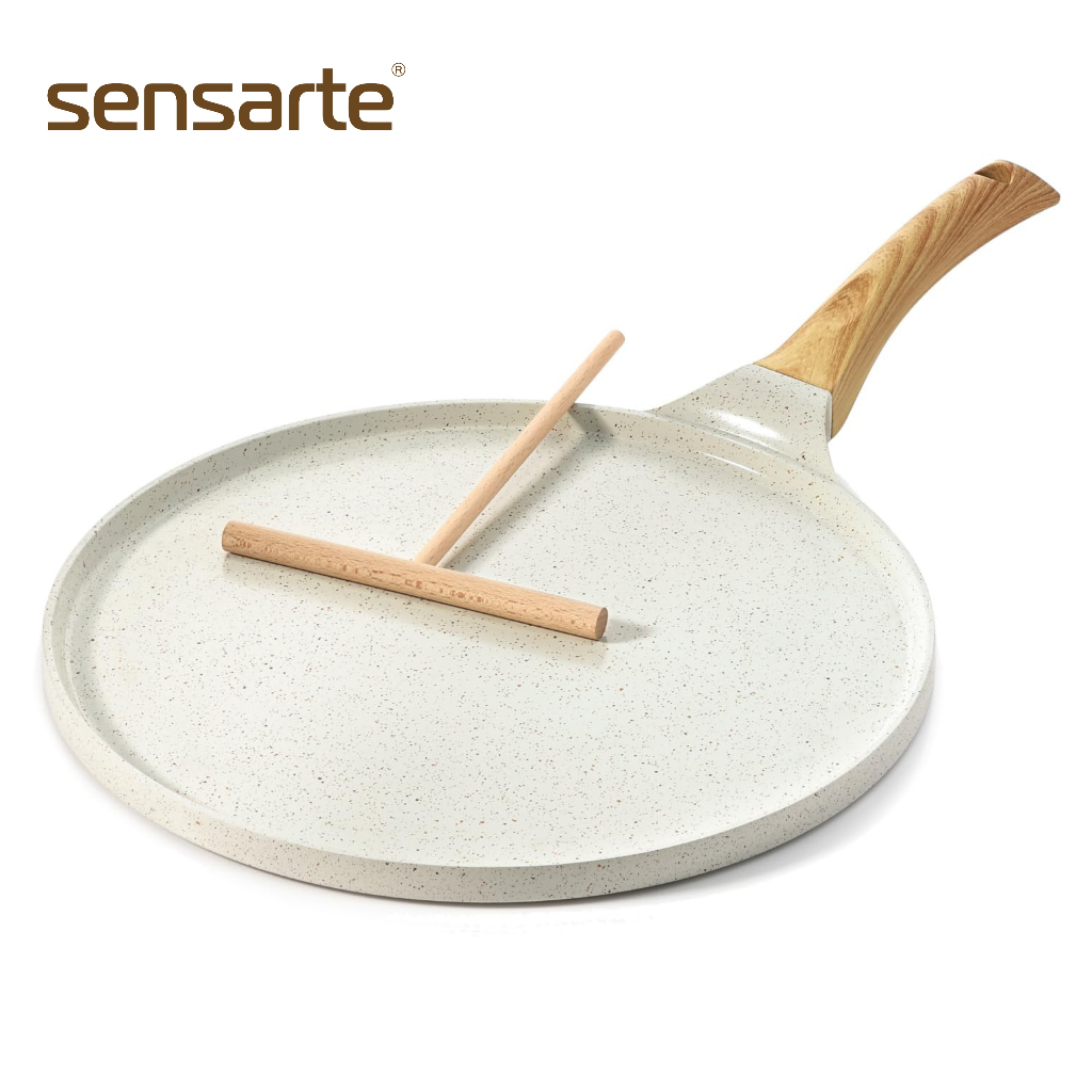 SENSARTE กระทะอายุยืน กระทะทำเครป เคลือบ Non-Stick ปลอดสาร ใช้ได้กับเตาทุกประเภท พร้อมไม้เกลี่ยแป้ง ขนาด 26/30 ซม.
