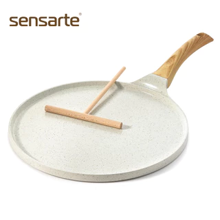 SENSARTE กระทะอายุยืน กระทะทำเครป เคลือบ Non-Stick ปลอดสาร ใช้ได้กับเตาทุกประเภท พร้อมไม้เกลี่ยแป้ง ขนาด 26/30 ซม.