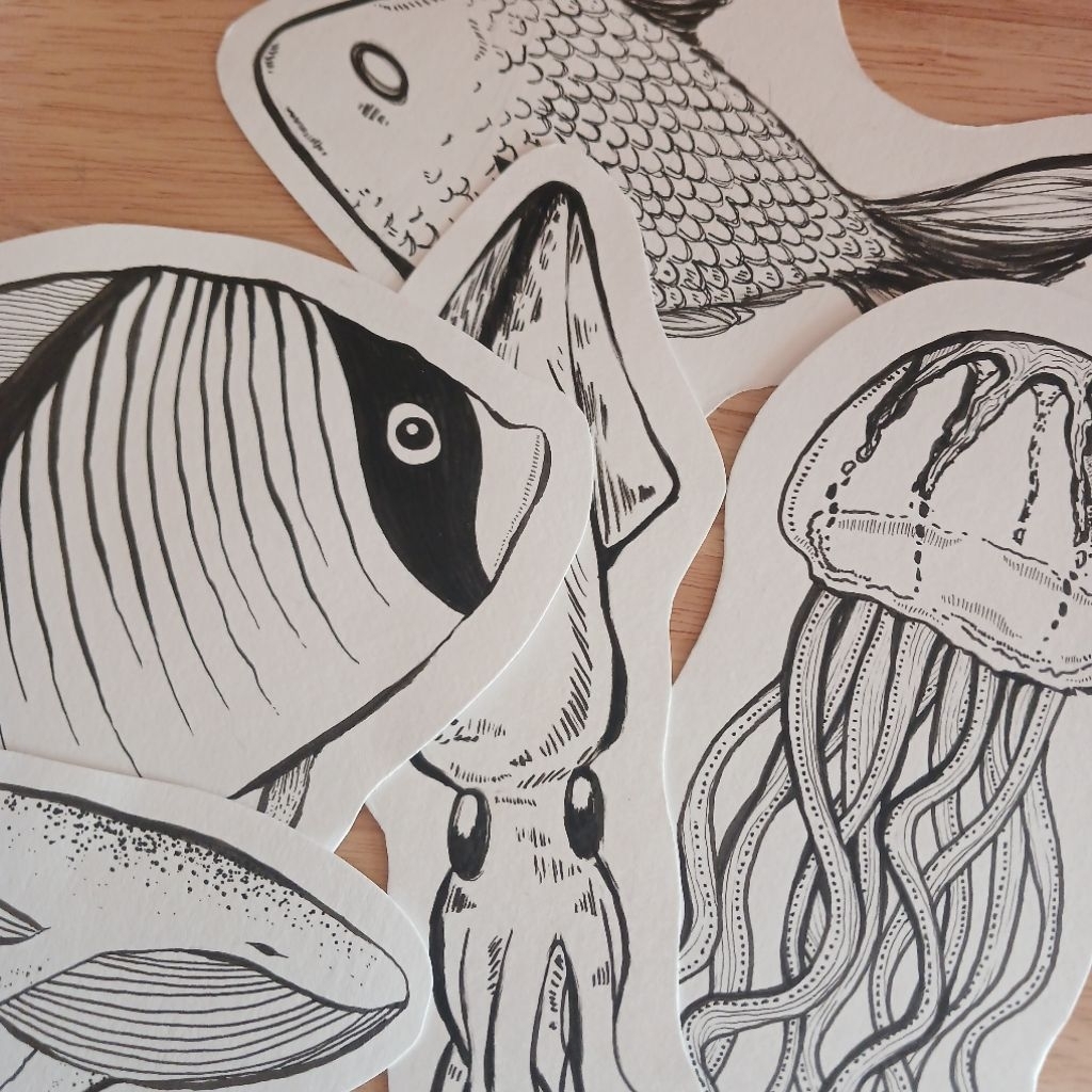 postcard dicut sea life collection | handmade product | โปสการ์ดตัดรูป สัตว์ทะเล ขนาด A5