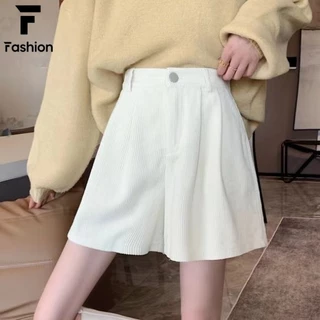 สไตล์เกาหลีมาแรง! กางเกงขาสั้นผ้าลูกฟูก เอวสูง ทรงตรงหลวมๆ ใส่ได้ทุกวัน S-XXL พร้อมส่ง
