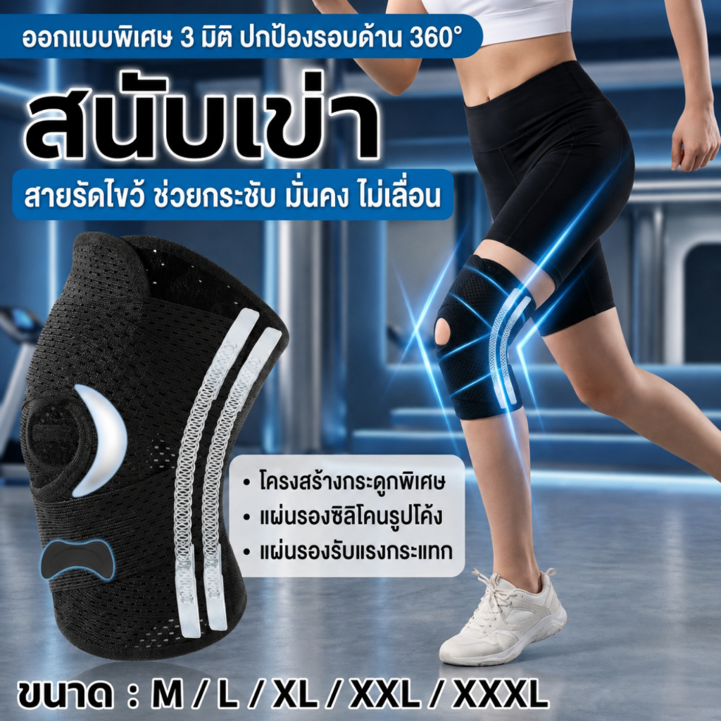 GRAND LOHAS สนับเข่าแบบสายรัดรูปตัว V ปรับความกระชับ ระบายอากาศ น้ำหนักเบา ใส่ได้ทั้งซ้ายและขวา ไซซ์ M-XXXL