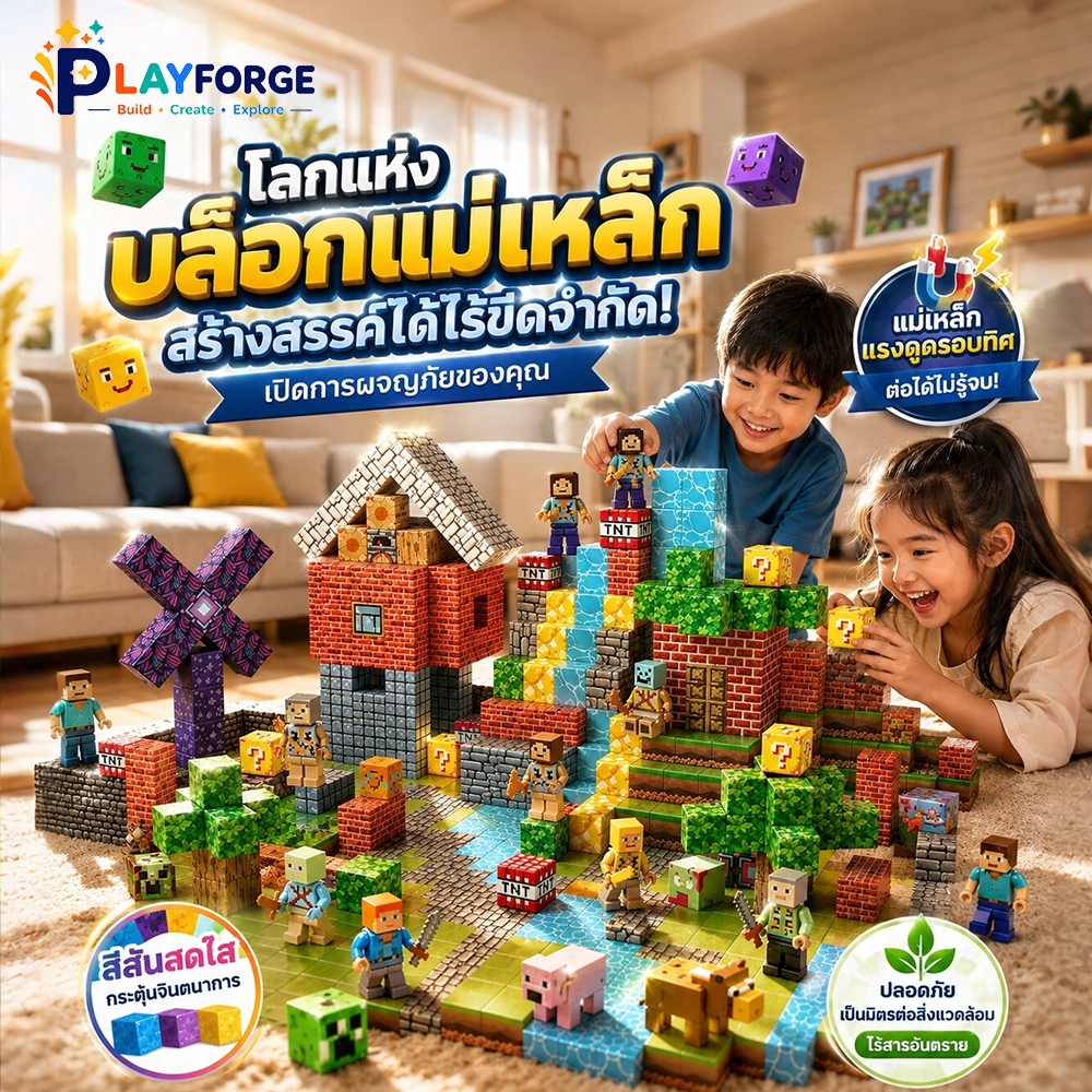 บล็อกแม่เหล็ก Pixel 3D DIY ของเล่นสร้างสรรค์ ฝึกสมาธิ สำหรับเด็ก สร้างโลกบล็อก