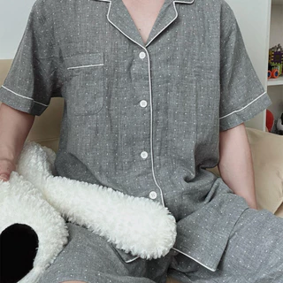 ชุดนอน pajamas ชุดนอนผ้านิ่ม ชุดนอนคู่รัก แขนสั้น คอตตอน100% ผ้านิ่มใส่สบาย ขนาดM/L สไตล์ญี่ปุ่น ลิขสิทธิ์แท้