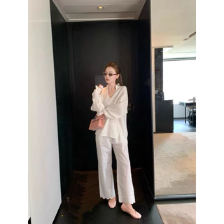 📍พร้อมส่ง ดำ📍10408# กางเกงขายาว เอวยางยืด ปลายขาฉลุลาย เนื้อผ้าดี ทรงสวย TAG:WG.WE 🇰🇷