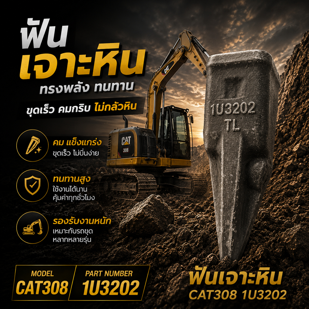 ฟันบุ้งกี๋/ ฟันรถขุด /ฟันเจาะหิน 1U3202TL/CAT308/PPR ฟันแม็คโคร, bucket tooth, excavator tooth, อะไห