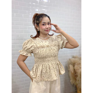 BP03 เสื้อแขนสั้นสม๊อกเอว แขนตุ๊กตา สวมใส่สบาย สไตล์เกาหลี แฟชั่นผู้หญิง ดีไซน์น่ารัก ดูดี สำหรับทุกโอกาส
