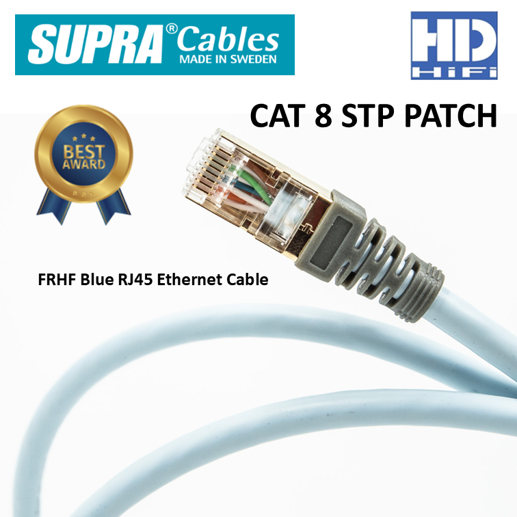 Supra CAT 8 STP PATCH FRHF Blue RJ45 Ethernet Cable สายแลนผลิตในสวีเดน