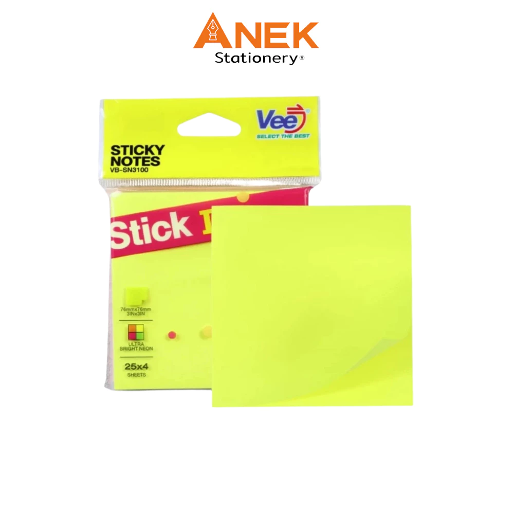 Vee (วี) กระดาษโน้ต สีนีออน Sticky Note 100 แผ่น รุ่น VB-SN3100 ( 1 แพ็ค )