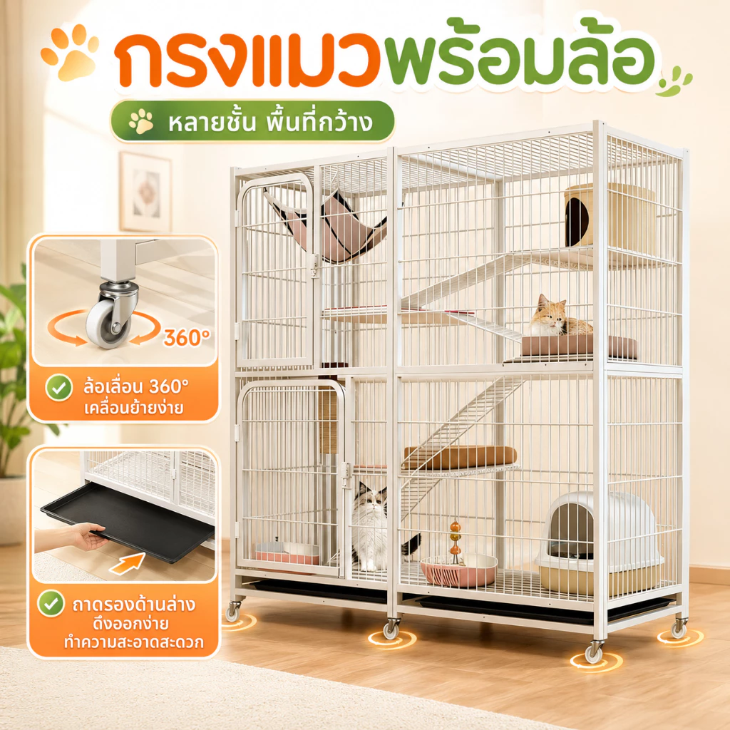 กรงขังแมว กรงขังแมว กรงแมวขนาดใหญ่ 3ชั้น 4ชั้น Pet Cage กรงสัตว์เลี้ยง กรงแมวขนาดใหญ่ กรงกระต่าย พื้นที่ว่างขนาดใหญ่