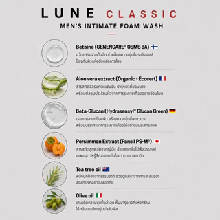 LUNE Men's Intimate Foam Wash Classic 100ml ลูน โฟมล้างจุดซ่อนเร้นสำหรับผู้ชาย สูตรคลาสสิค 100มล ลดกลิ่นอับ ชุ่มชื้น