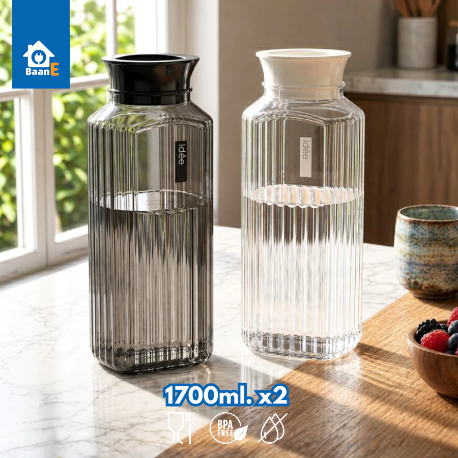 BaanE ขวดน้ำพลาสติก 2 ชิ้น ความจุ 1,700 ml. มีฝาปิด เทน้ำได้สะดวก ขวดน้ำ