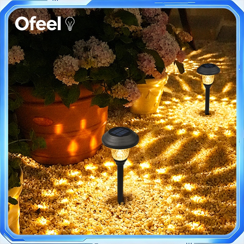 Ofeel ไฟปักสนามโซลาร์เซลล์ ไฟสวนแสงวอร์ม เปิดอัตโนมัติ กันน้ำ IP65 ติดตั้งง่าย ไม่ต้องเดินสายไฟ สำหรับสวนและทางเดิน
