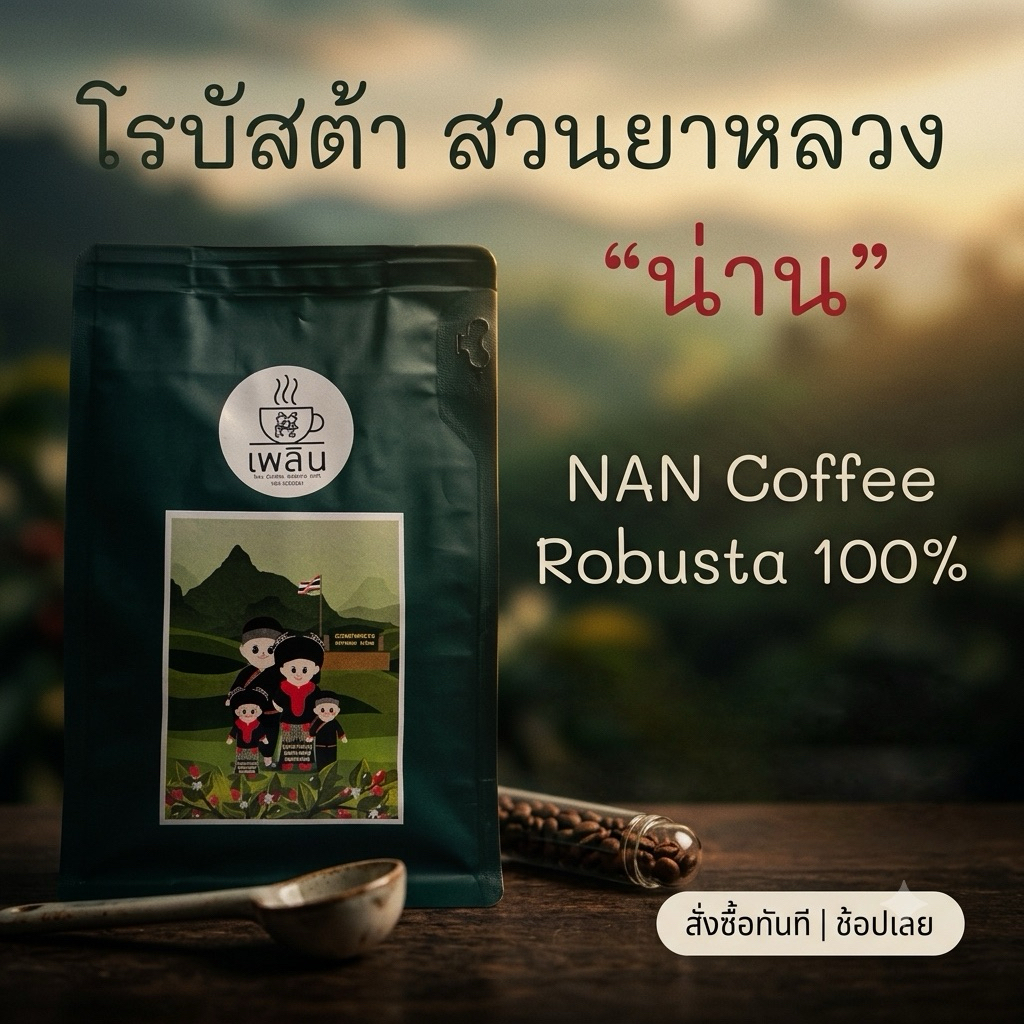 กาแฟโรบัสต้า 100% สวนยาหลวง จ.น่าน (Natural Process)