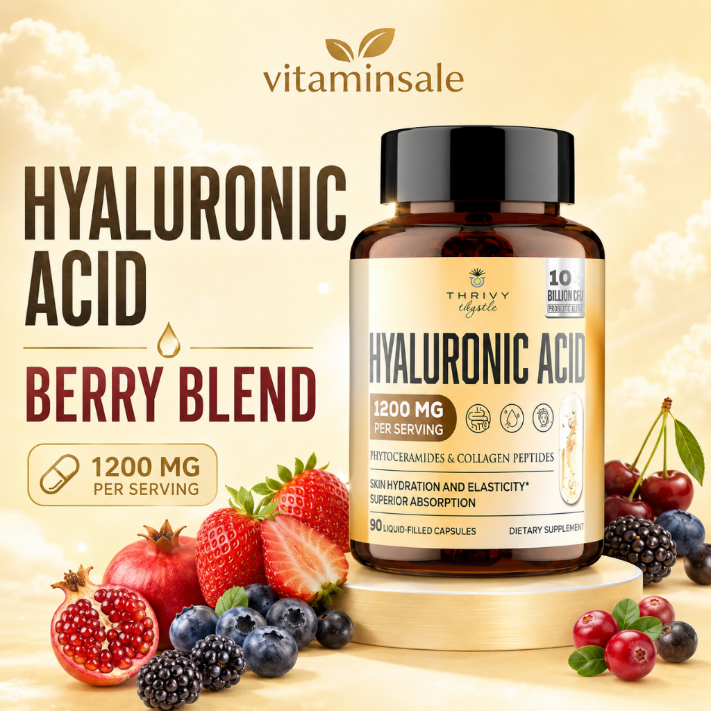 Hyaluronic Acid 1200 mg + Collagen Peptides Berry Blend 90 แคปซูล | Thrivy